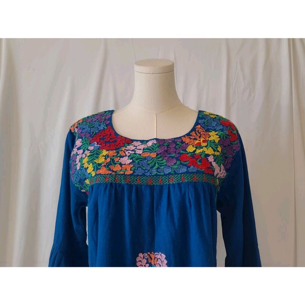 J. Marie Womens Blue Embroidered Jenna Flared Sleeve Floral Top Small - Picture 3 of 6